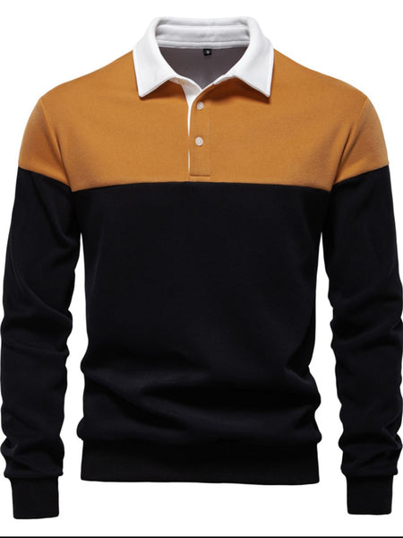 Men's Collared Neck Contrast Long Sleeve Polo - Opulent Empire