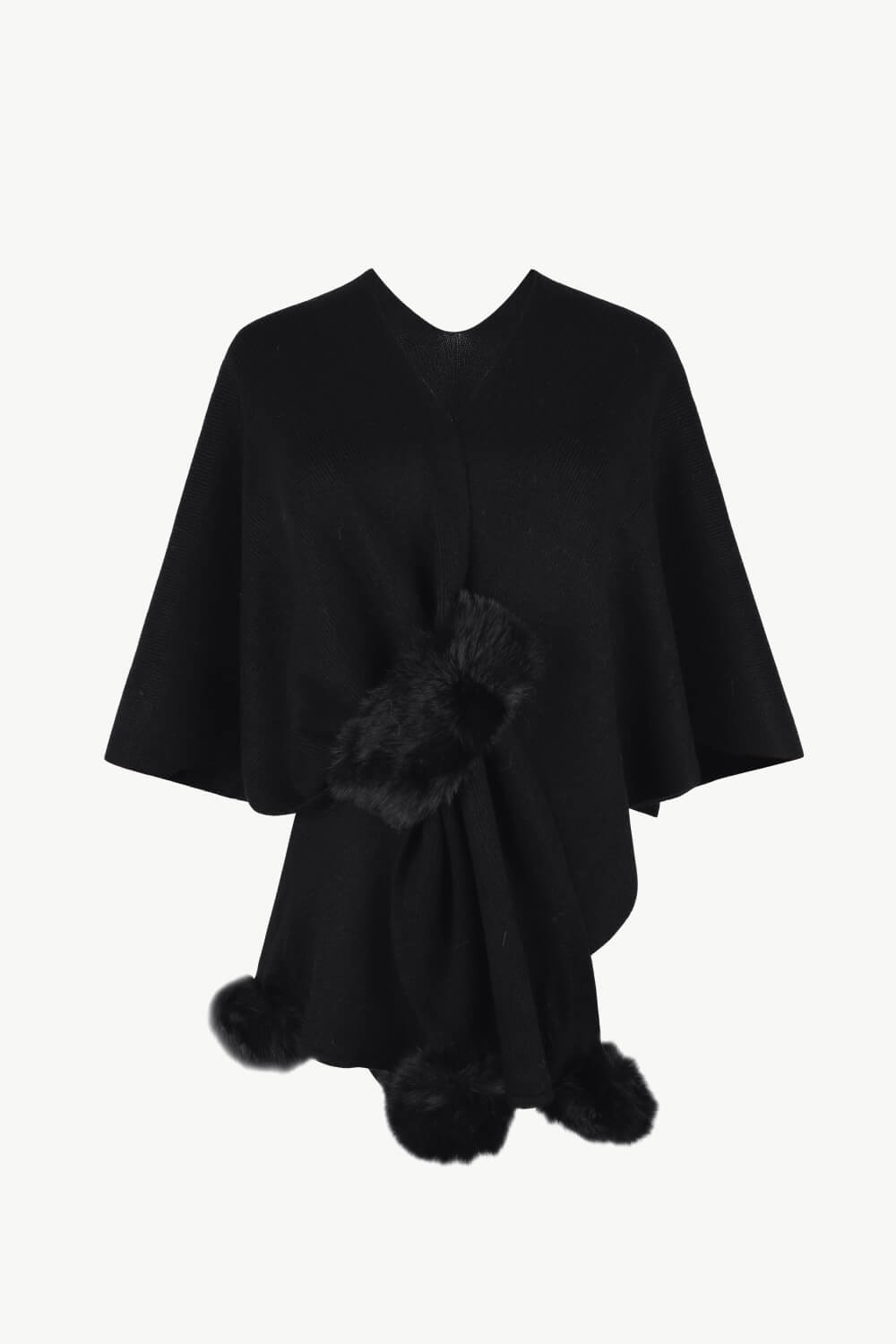 Perrin Sorrento — Surplice Neck Pom-Pom Trim Poncho, alternate view 7