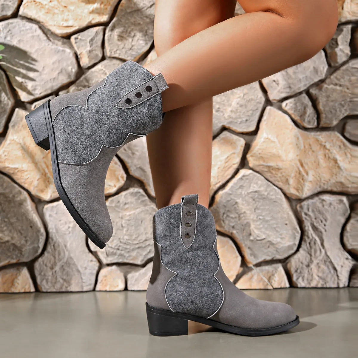 Bellamy Saint-Clair — Round Toe Block Heels Boots Fashion Footwear, alternate view 10