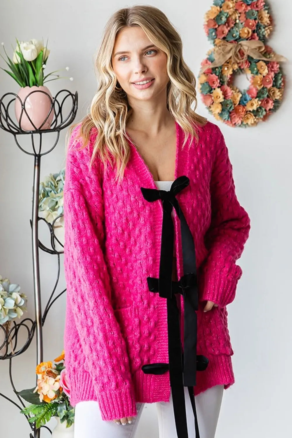 Paris Delacroix — First Love Tie Closure Open Knit Cardigan, alternate view 5