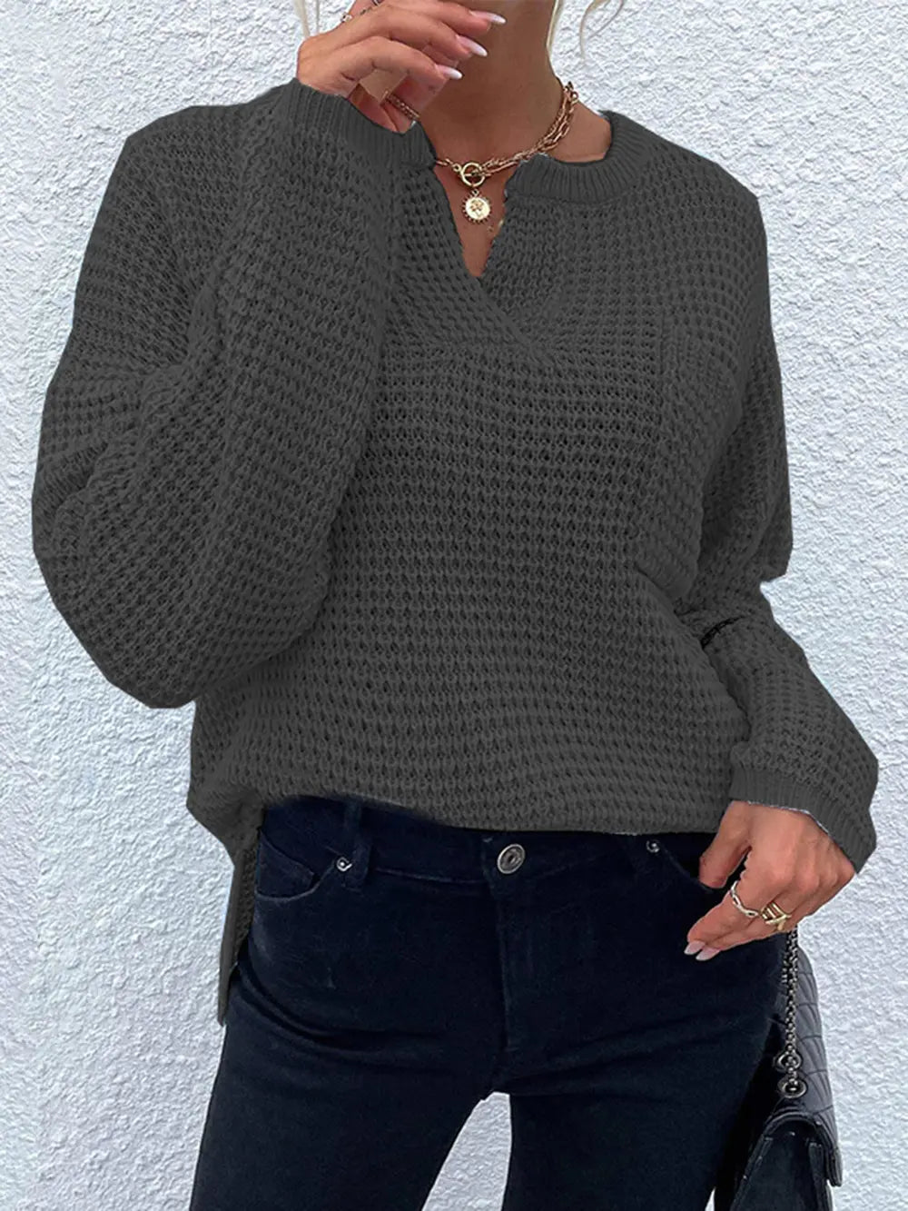 Indigo Rousseau — Notched Long Sleeve Sweater, alternate view 13