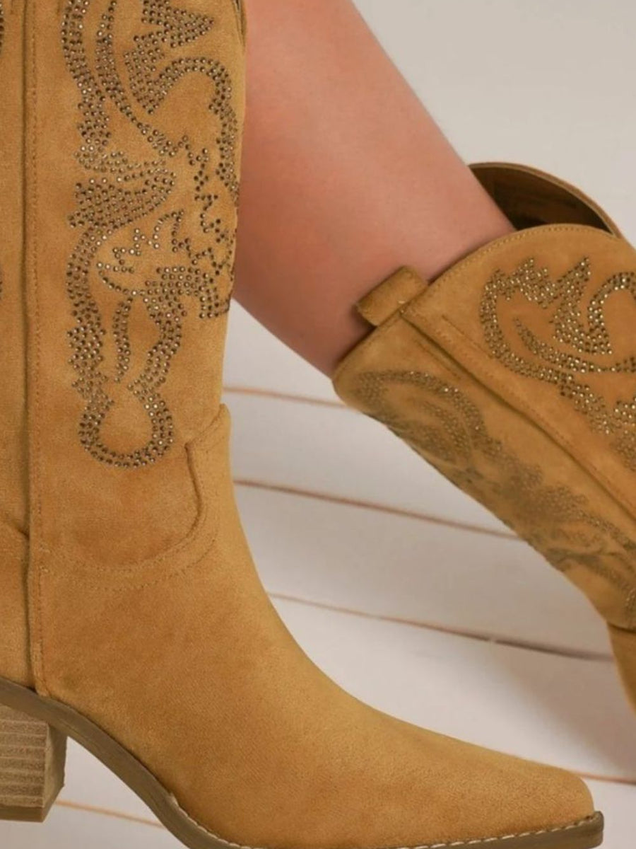 Beast Fashion Rhinestone Detail Point Toe Boots - Opulent Empire