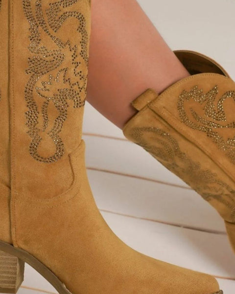 Beast Fashion Rhinestone Detail Point Toe Boots - Opulent Empire