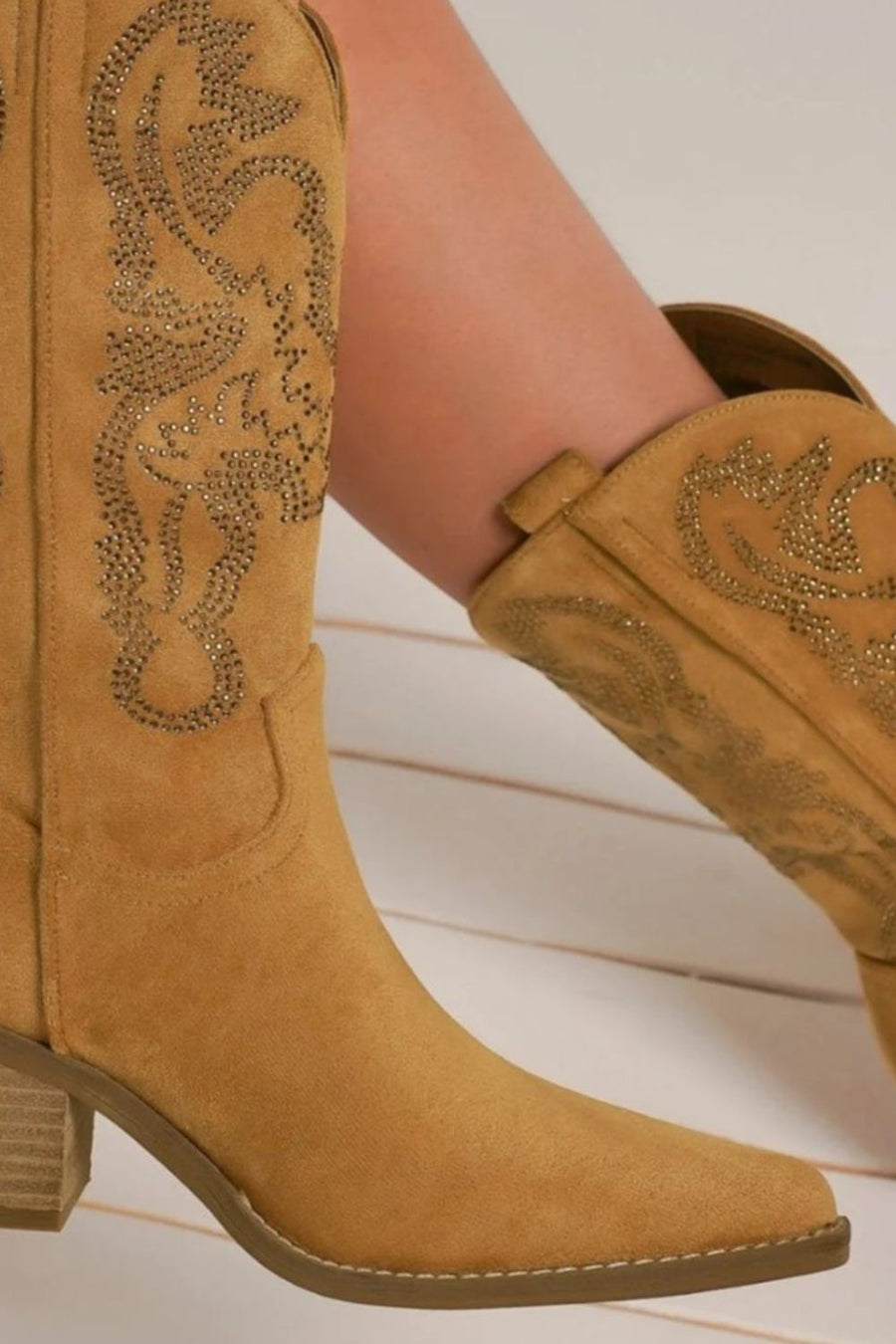 Jules Beaumont — Beast Fashion Rhinestone Detail Point Toe Boots Camel Fashion Footwear, alternate view 2