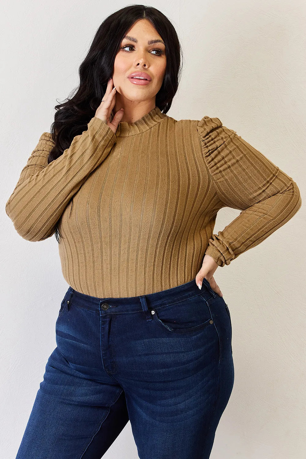 Ciel Delacroix — Basic Bae Full Size Ribbed Mock Neck Puff Sleeve T-Shirt, alternate view 29