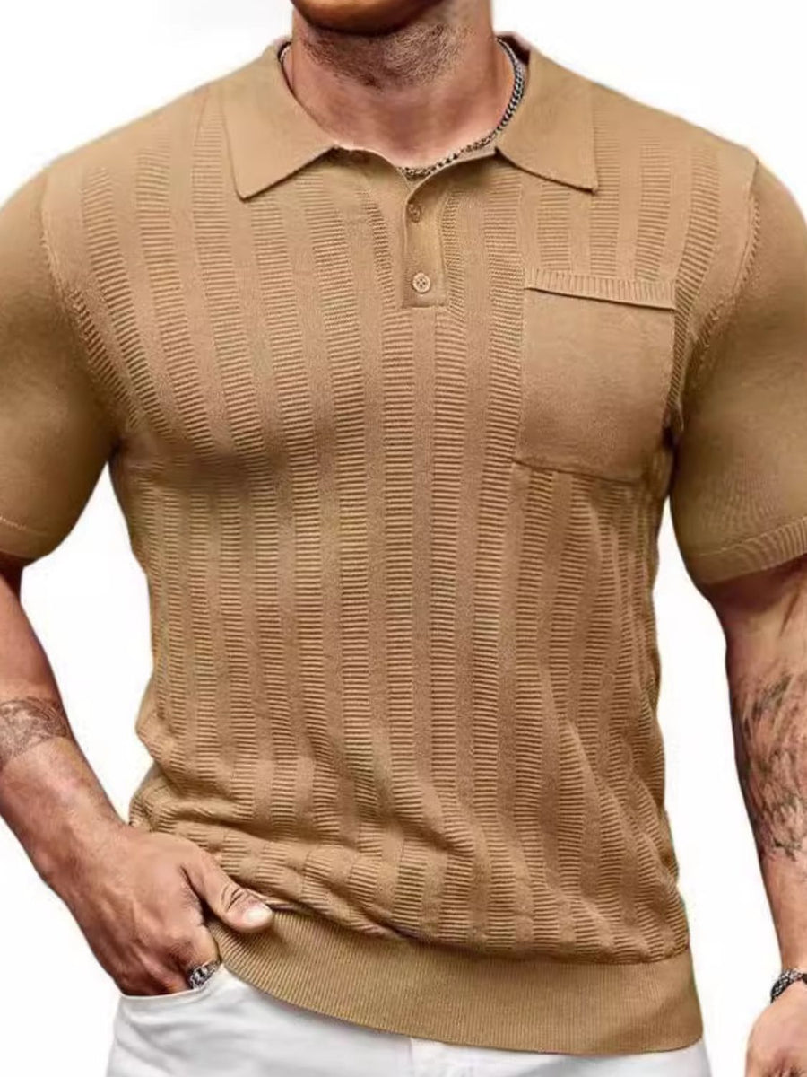 Julian — Men's Full Size Textured Short Sleeve Polo Plus Size Men's Tailored Shorts, alternate view 2