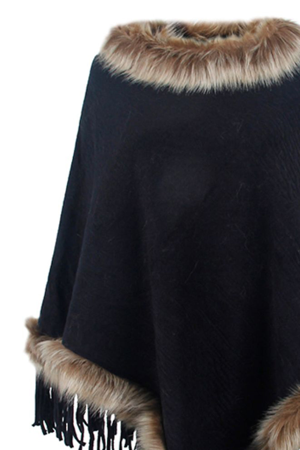 Ciel Versailles — Faux Fur Trim Fringed Poncho, alternate view 3