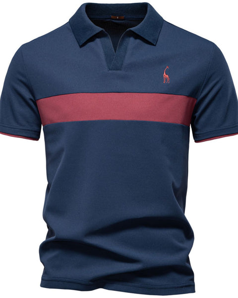 Men's Giraffe Embroidered Collared Neck Contrast Polo - Opulent Empire