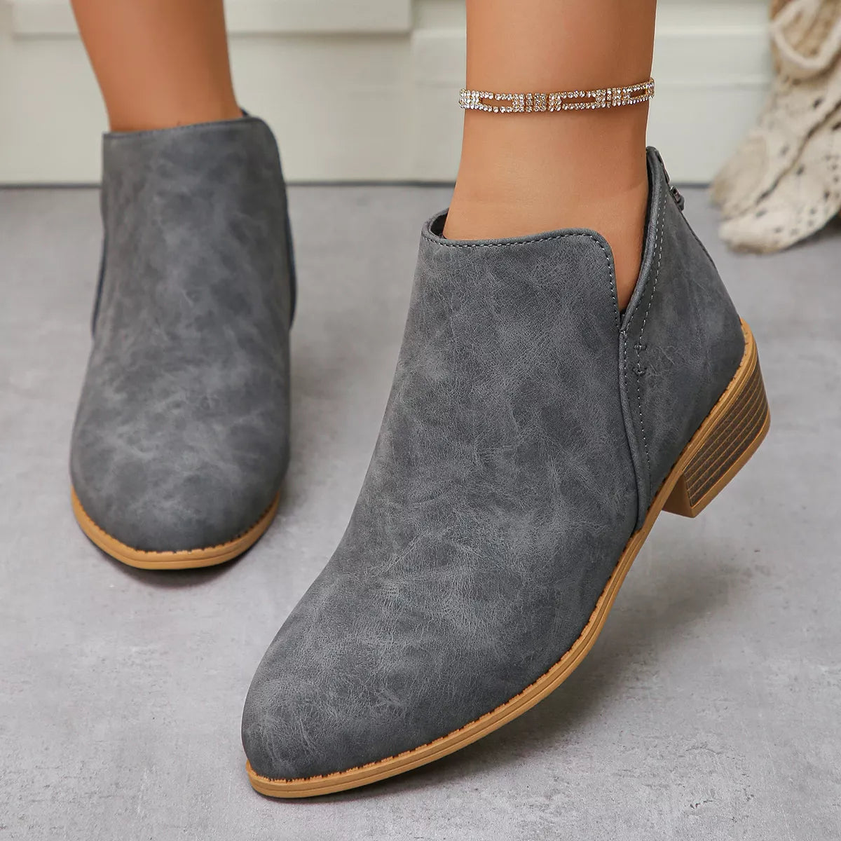 Indigo Marino — Point Toe Block Heels Boots Fashion Footwear, alternate view 8