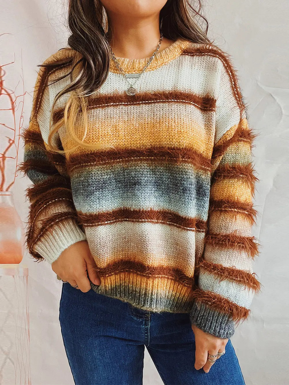 True Rivière — Striped Round Neck Long Sleeve Sweater, alternate view 5