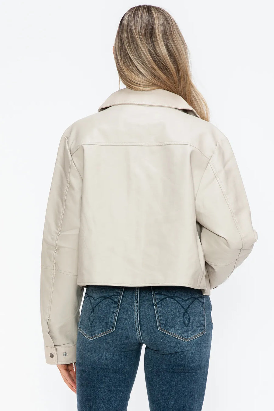 Ellis Rosetti — Snobbish Snap Down Long Sleeve PU Leather Jacket, alternate view 2