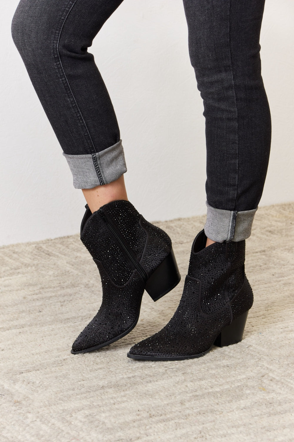 Bellamy Beaumont — East Lion Corp Rhinestone Ankle Cowboy Boots Black Rhinestone Fashion Footwear, alternate view 4