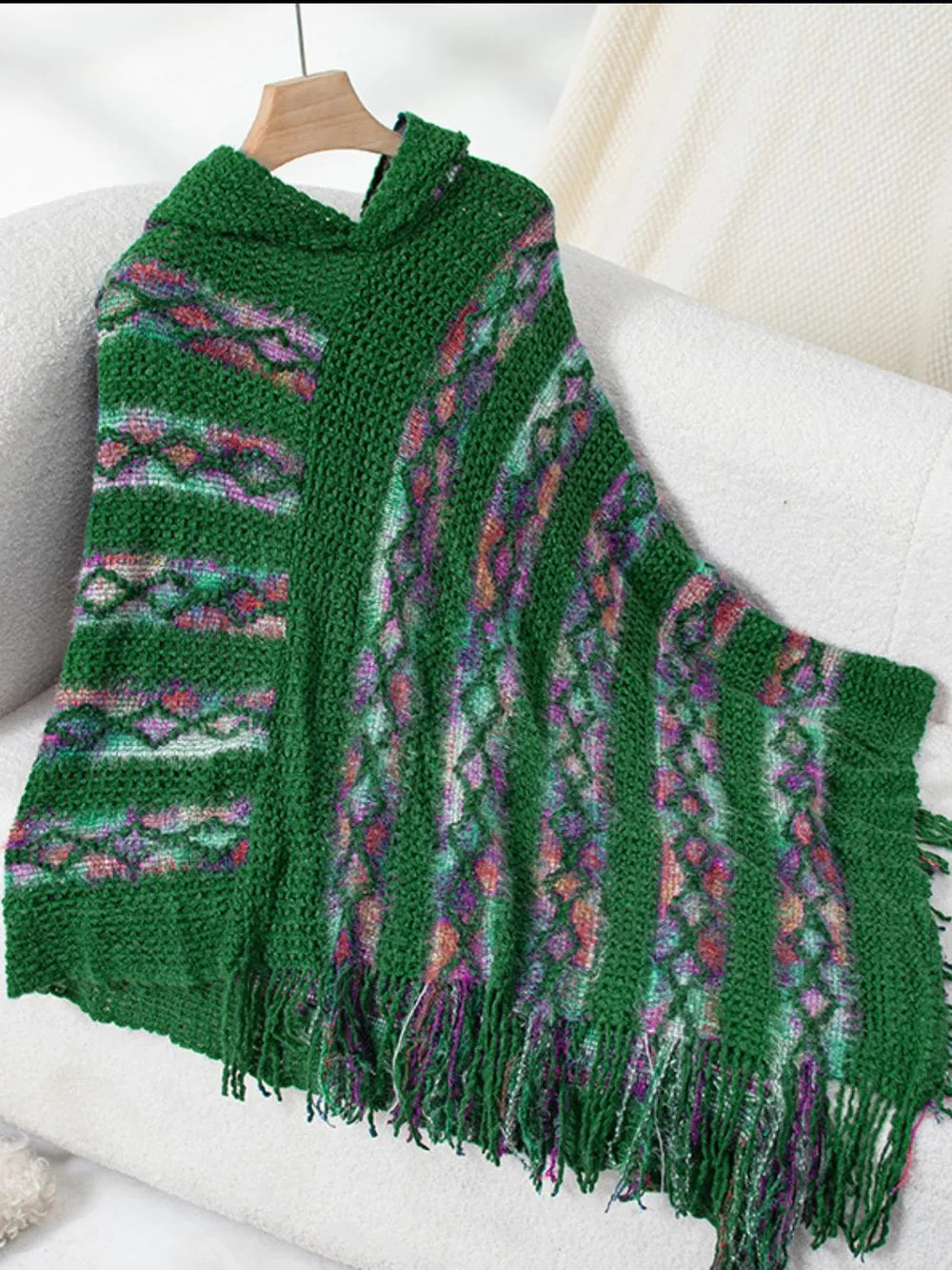 Aster Versailles — Fringe Contrast Hooded Poncho, alternate view 19