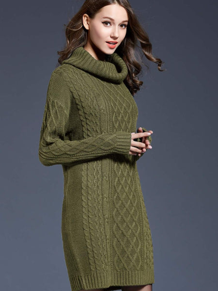 Woven Right Full Size Mixed Knit Cowl Neck Dropped Shoulder Sweater Dress