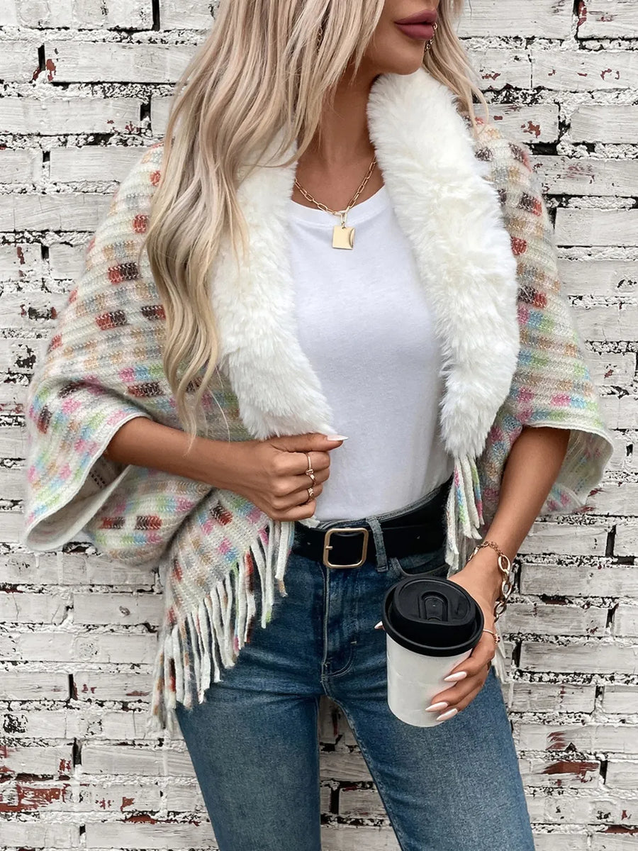 True Sorrento — Fringe Fuzzy Open Front Poncho, alternate view 2