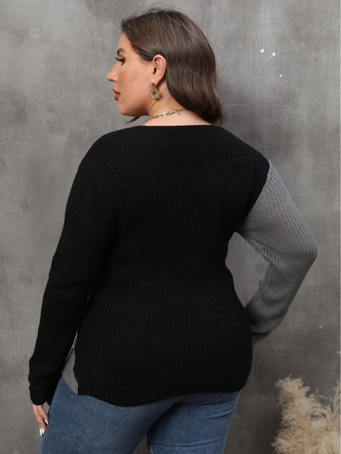 Aster Rousseau — Plus Size Two-Tone Surplice Neck Sweater, alternate view 6