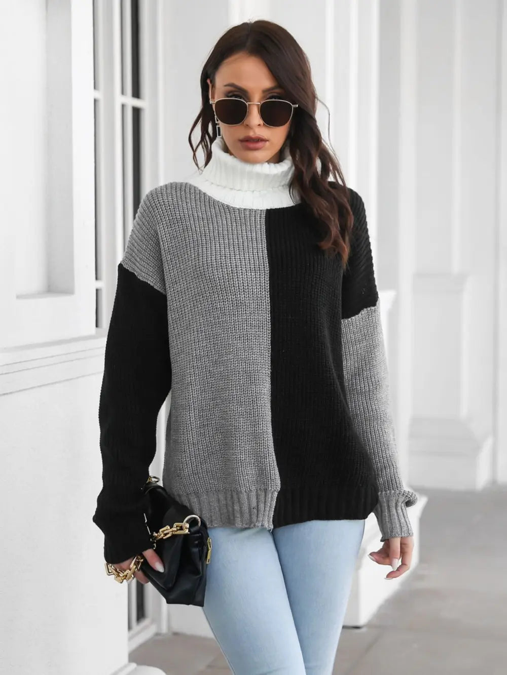 Nova Valmont — Contrast Turtleneck Long Sleeve Sweater, alternate view 6
