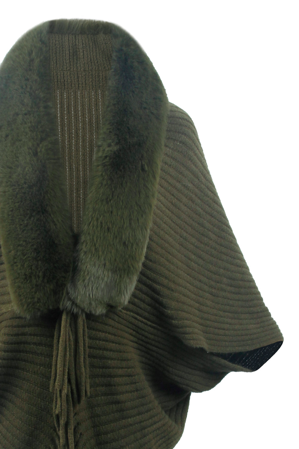 Paris Versailles — Fringe Detail Long Sleeve Ribbed Poncho, alternate view 14