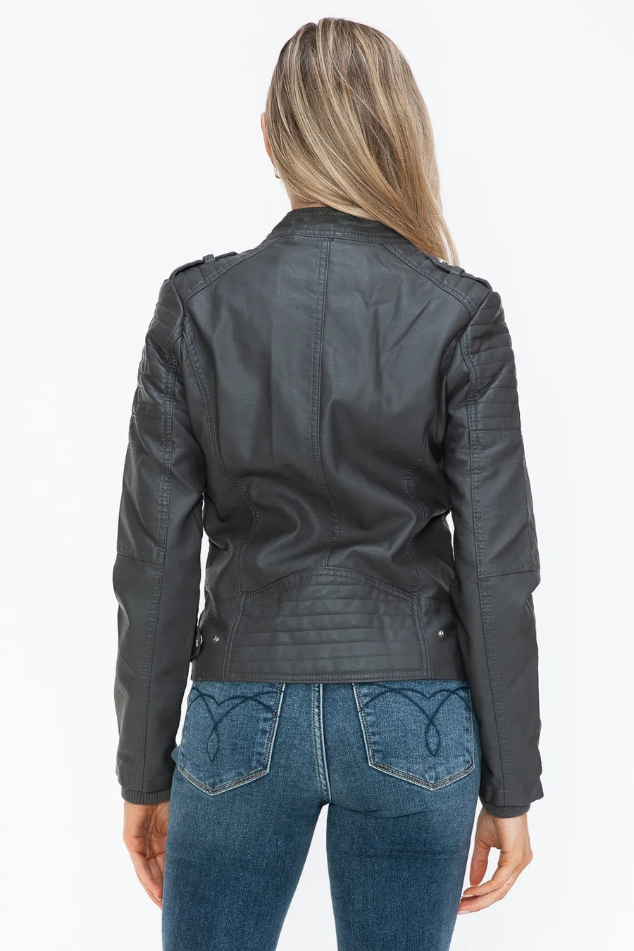 Jules Rosetti — Snobbish PU Leather Biker Jacket with Side Zip Pockets, alternate view 2