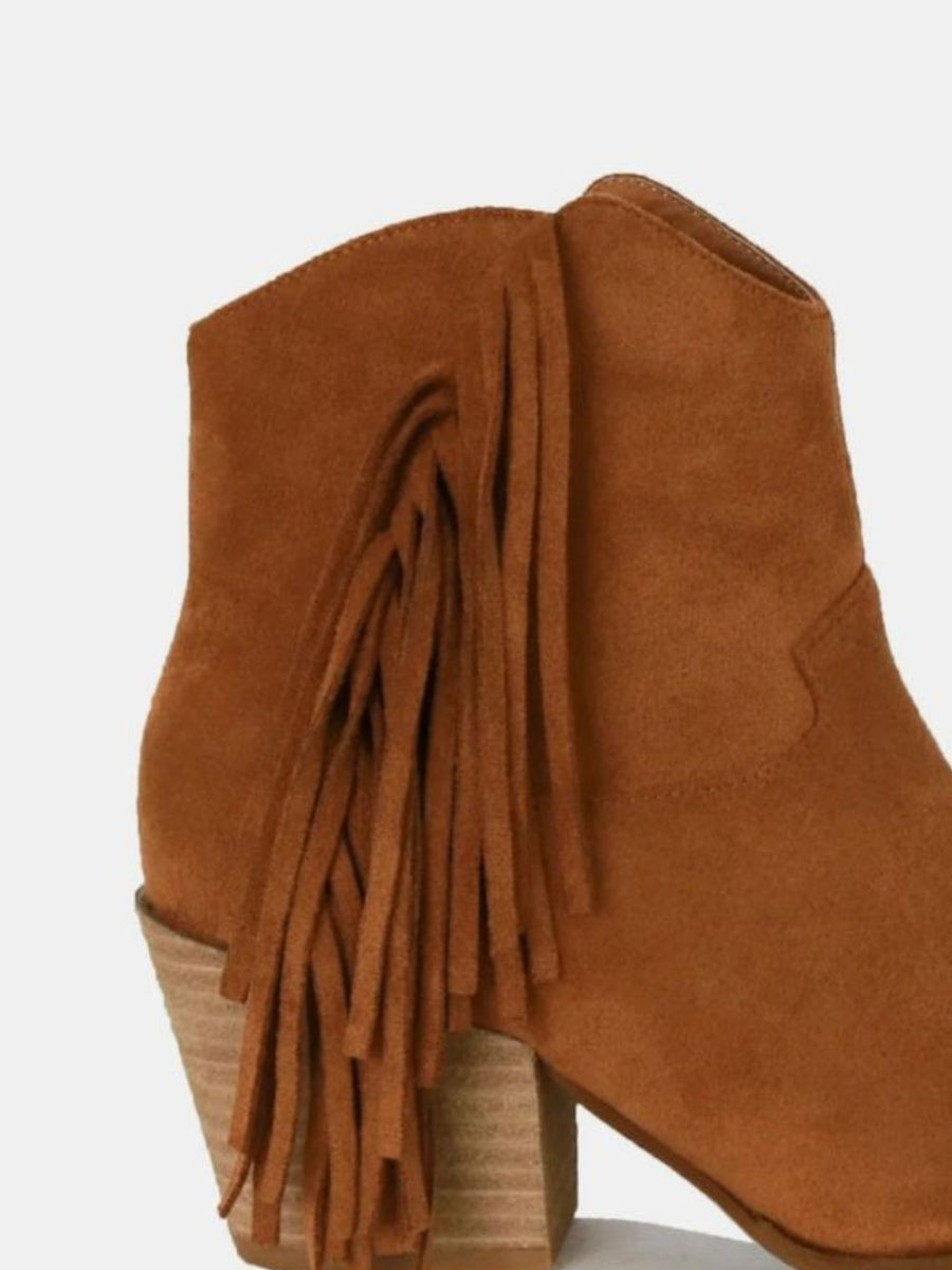 Beast Fashion Suede Fringe Point Toe Ankle Boots - Opulent Empire