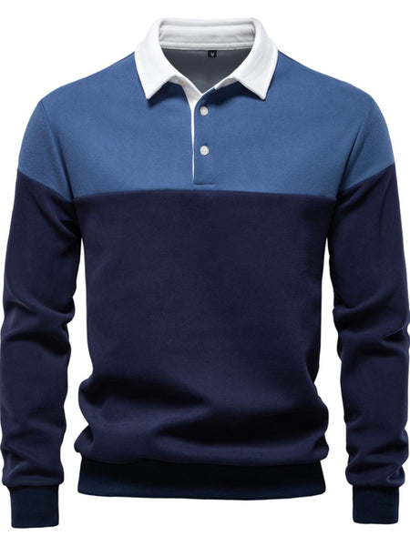 Men's Collared Neck Contrast Long Sleeve Polo - Opulent Empire