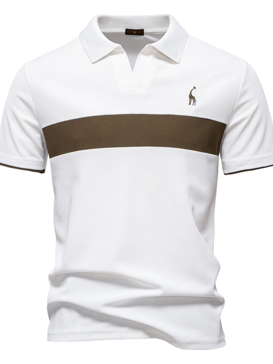 Men's Giraffe Embroidered Collared Neck Contrast Polo - Opulent Empire