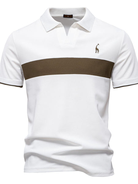 Men's Giraffe Embroidered Collared Neck Contrast Polo - Opulent Empire