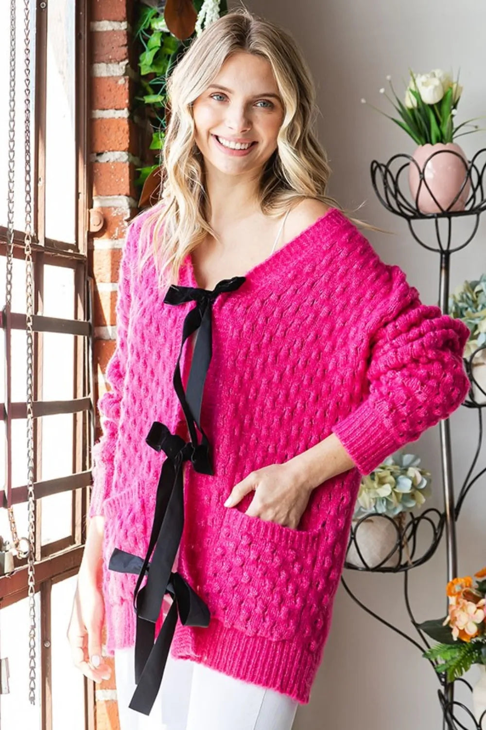 Paris Delacroix — First Love Tie Closure Open Knit Cardigan, alternate view 3