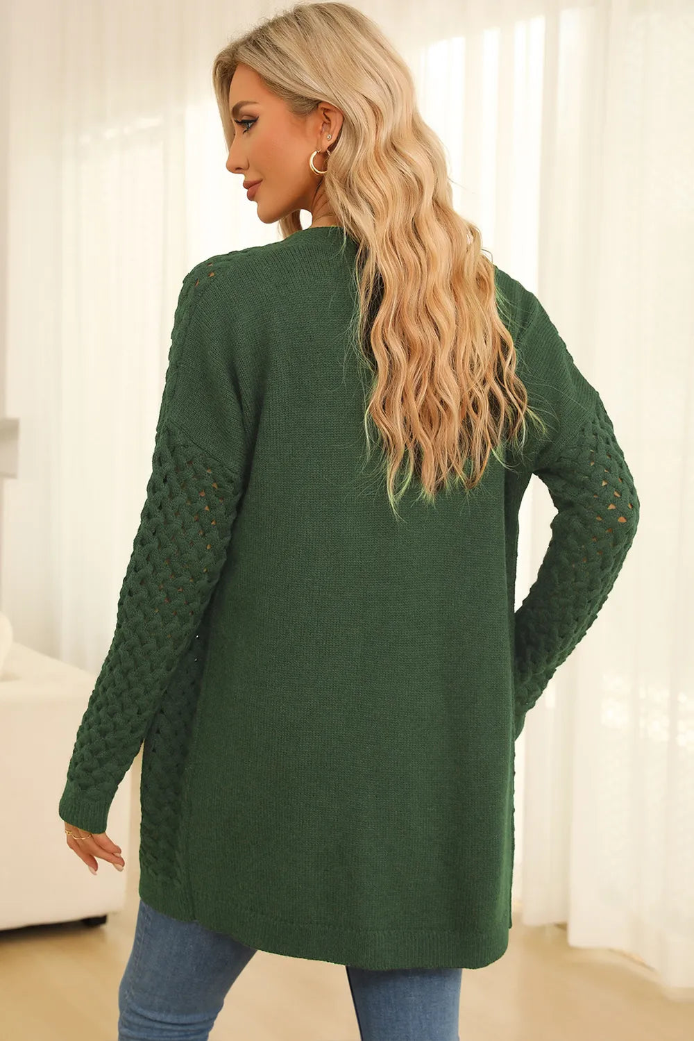 Perrin Delacroix — Open Front Dropped Shoulder Cardigan with Pockets, alternate view 18