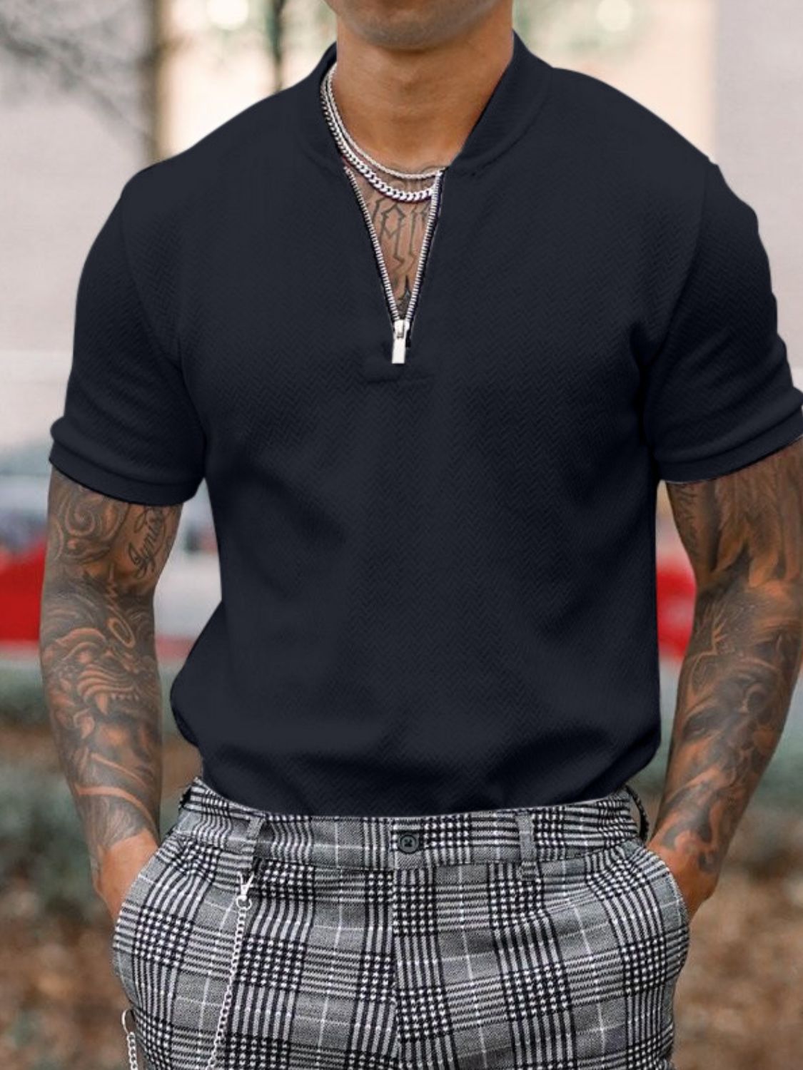 Ignatius — Men's Full Size Baseball Collar Solid Polo Plus Size