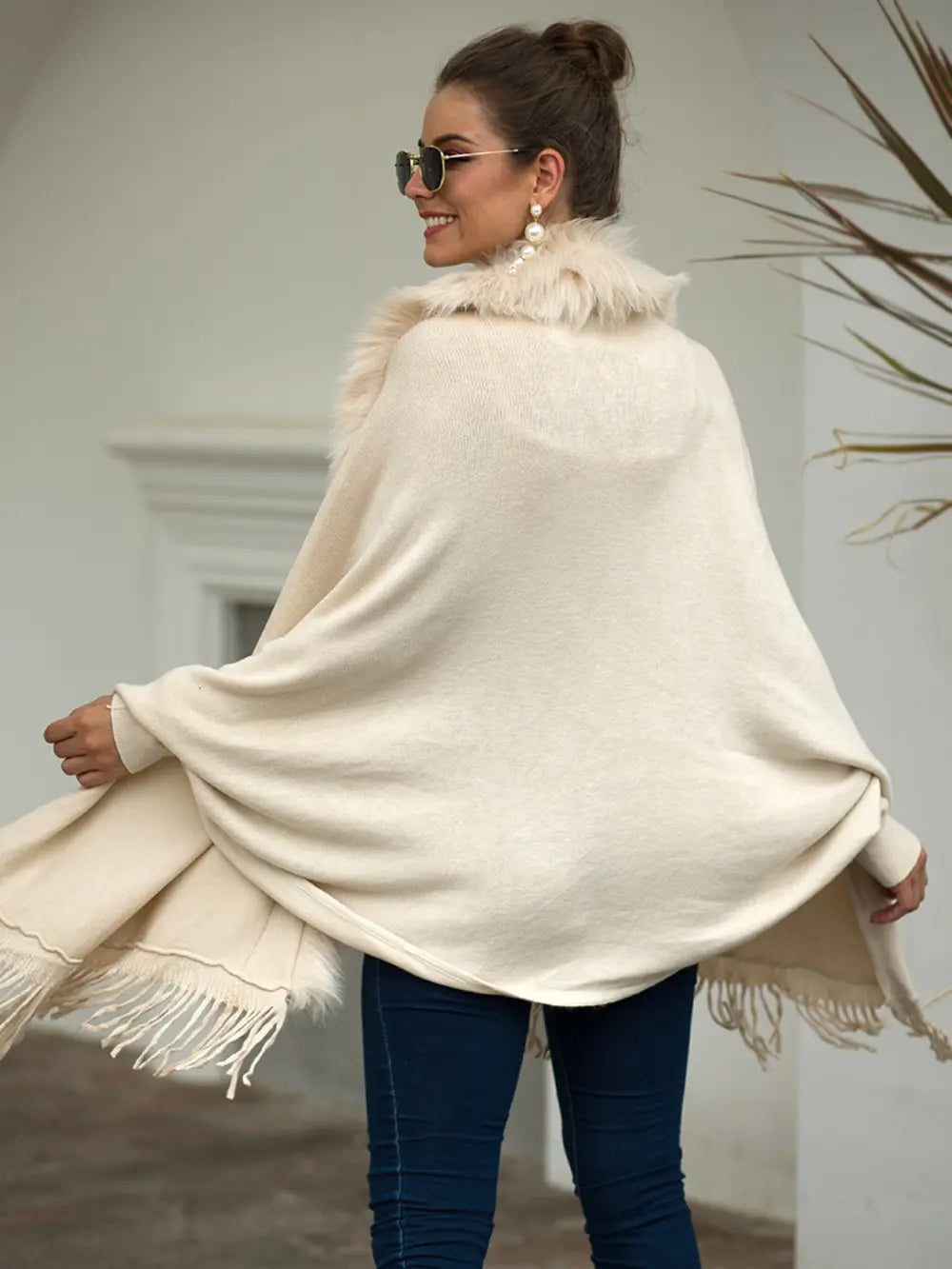 Blaise Versailles — Fringe Open Front Long Sleeve Poncho, alternate view 2