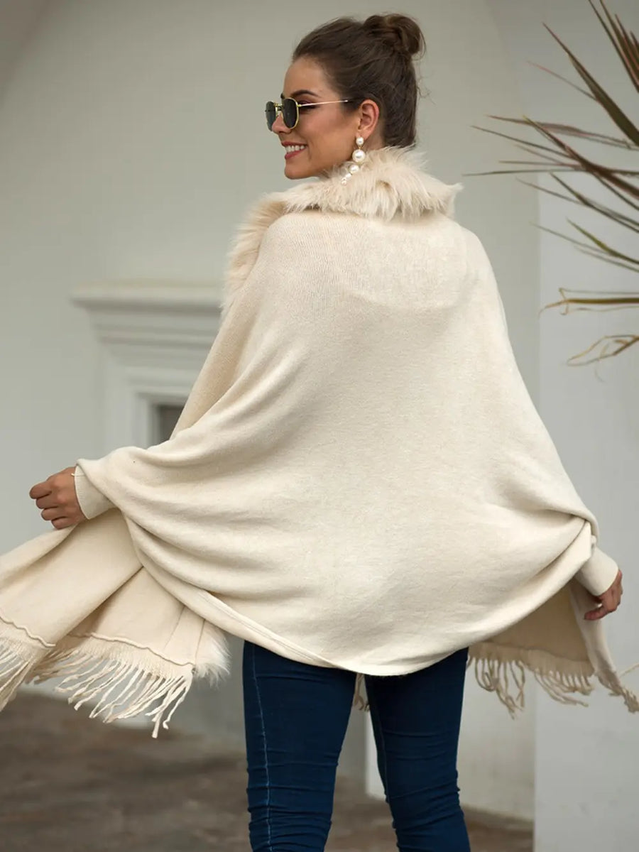 Blaise Versailles — Fringe Open Front Long Sleeve Poncho, alternate view 2