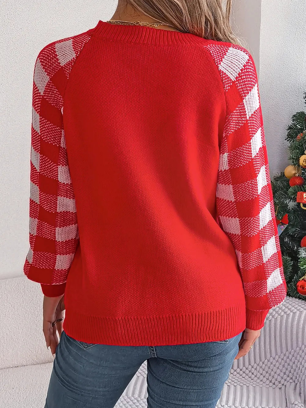 Zephyr Bellamy — Reindeer Plaid Round Neck Long Sleeve Sweater, alternate view 10