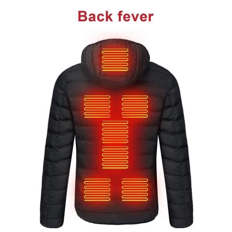 Boreal Arden black heated jacket, illustrated back heating areas