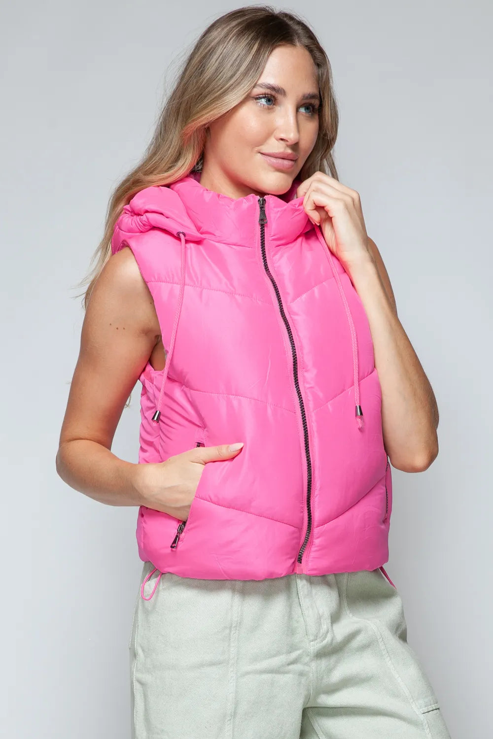 Hollis Rosetti — Snobbish Zip Up Quilted Hooded Vest Pink Coat or Jacket, alternate view 4