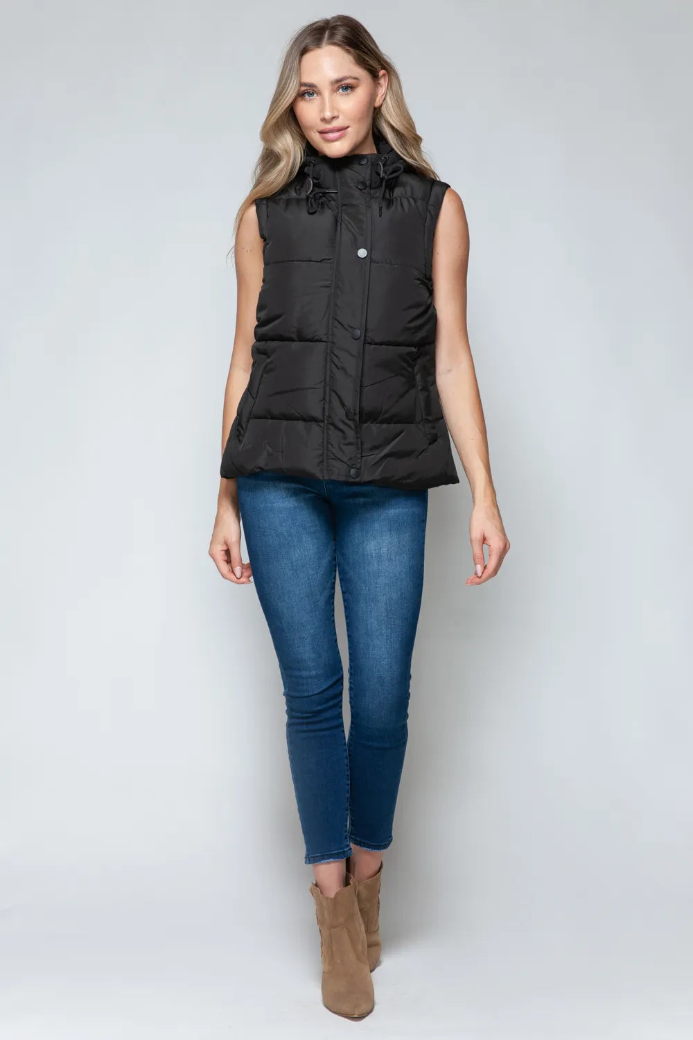 Marlowe Rosetti — Snobbish Snap and Zip Closure Hooded Vest Midnight/Black Coat or Jacket, alternate view 8