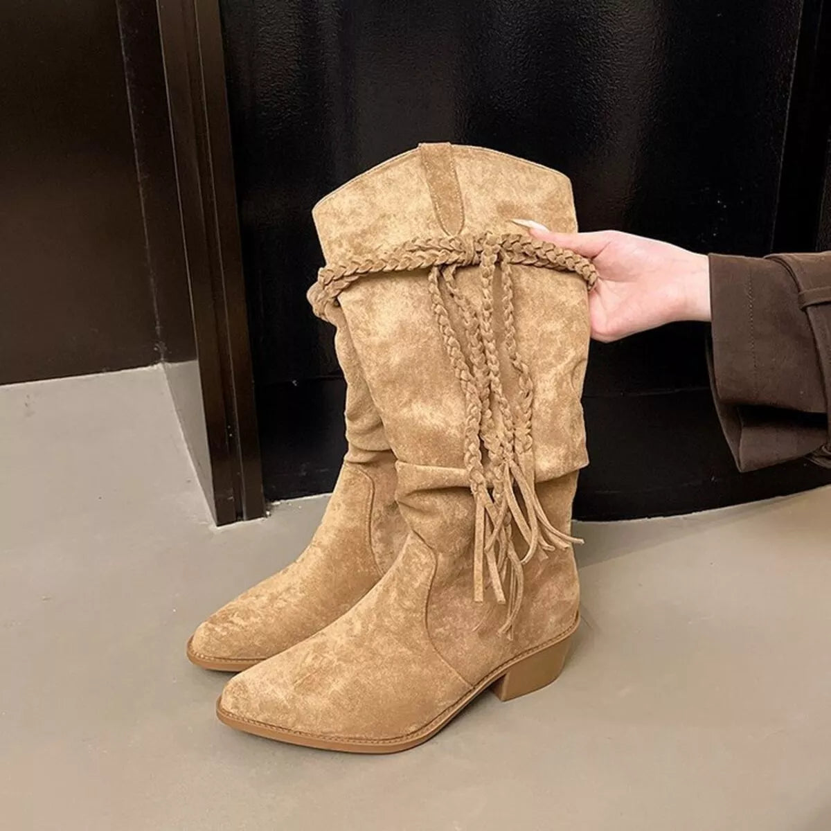 Noa Fiorenza — Point Toe Block Heels Boots Apricot Fashion Footwear, alternate view 4
