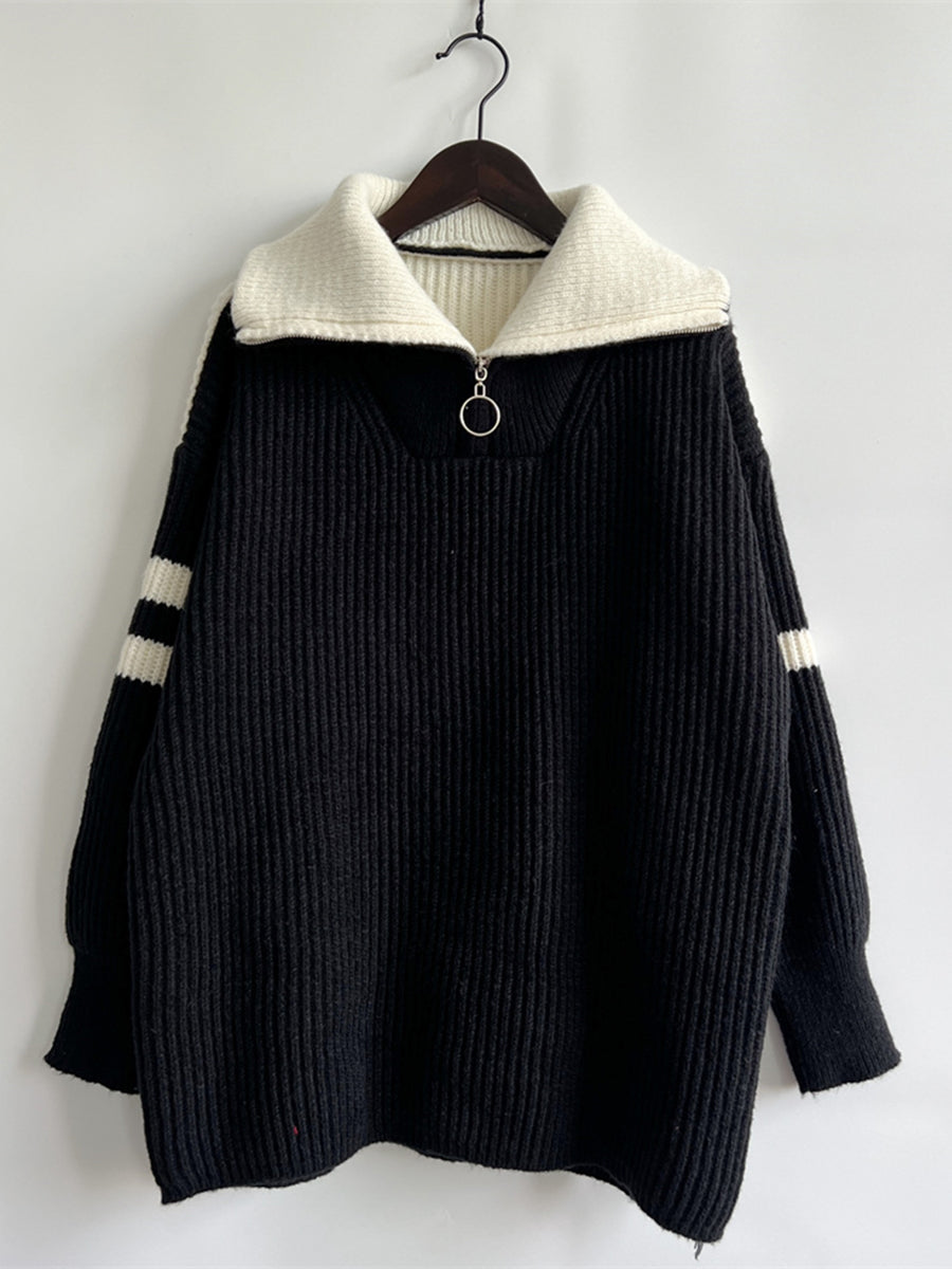 Lake Valmont — Ribbed Two-Tone Half Zip Sweater, alternate view 5