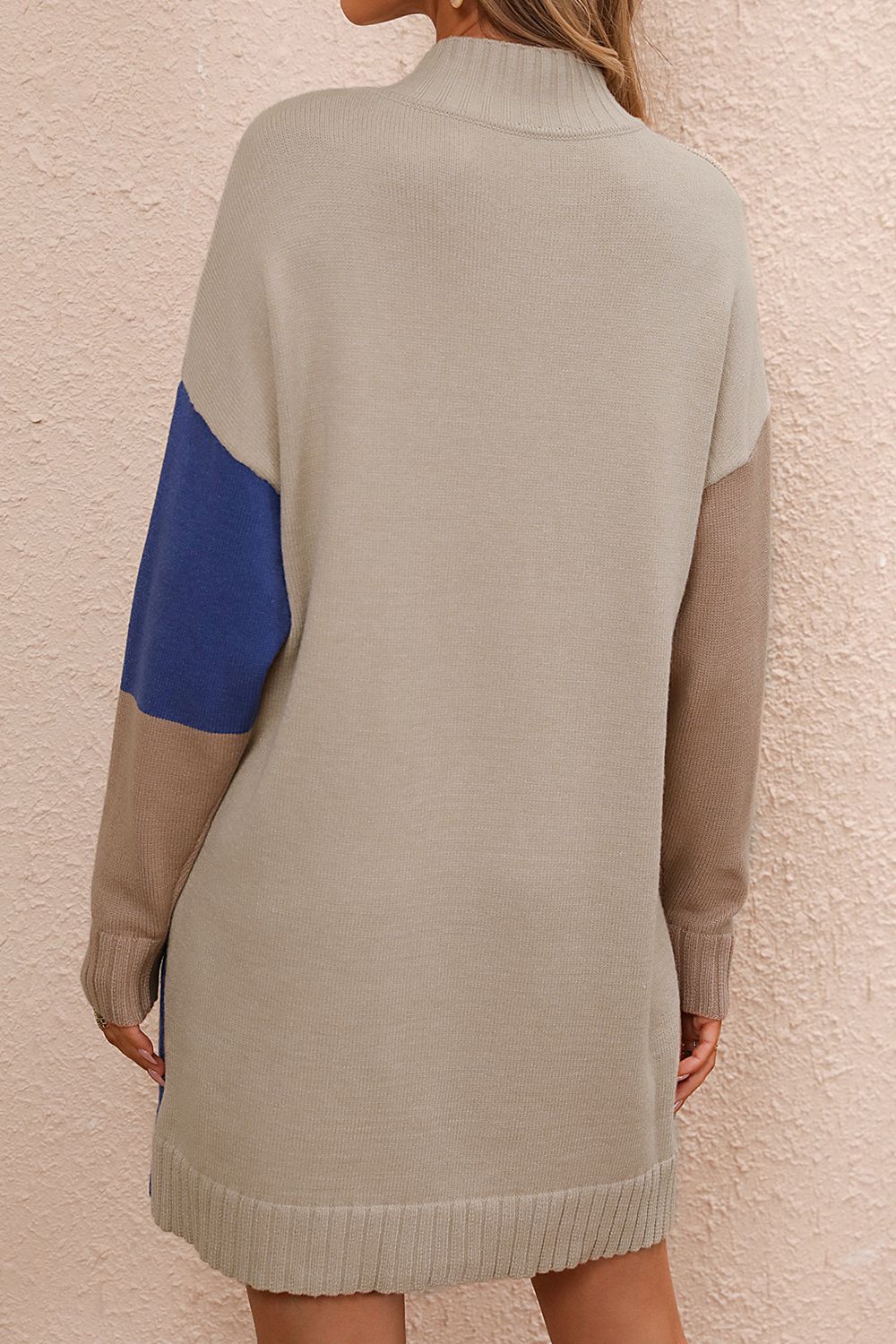 Sasha Rivière — Color Block Mock Neck Dropped Shoulder Sweater Dress, alternate view 8
