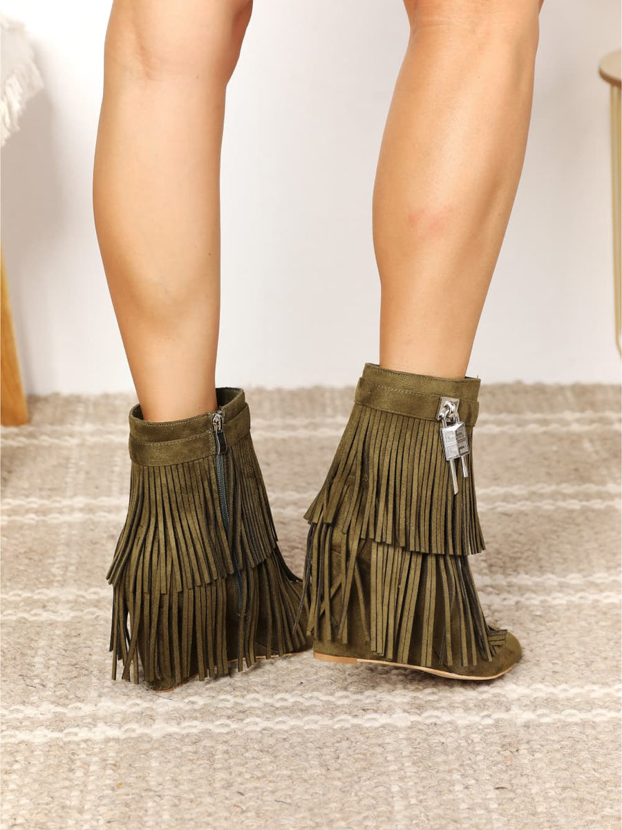 Legend Women's Tassel Wedge Heel Ankle Booties - Opulent Empire