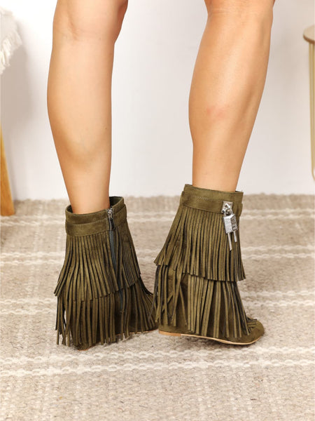 Legend Women's Tassel Wedge Heel Ankle Booties - Opulent Empire