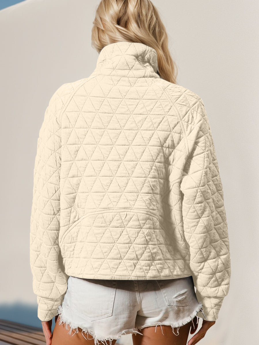 Double Take Half Zip Long Sleeve Quilted Sweatshirt with Pocket