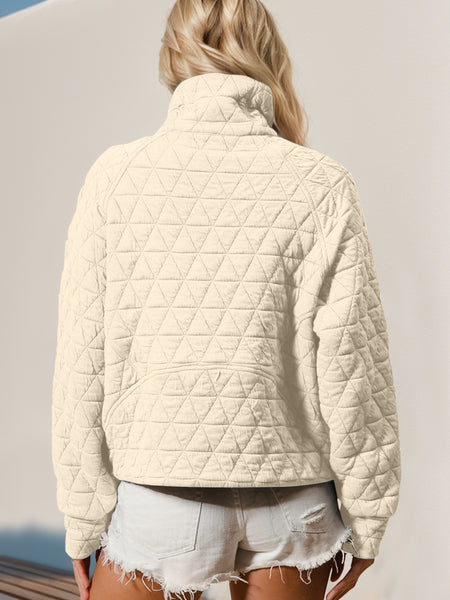 Double Take Half Zip Long Sleeve Quilted Sweatshirt with Pocket