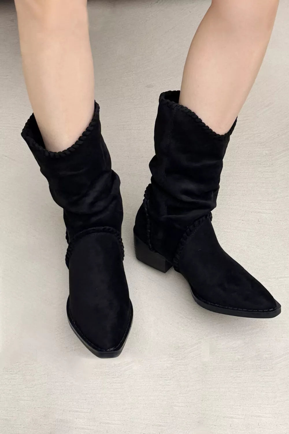 Lior Bellini — Point Toe Block Heels Boots Black Fashion Footwear, alternate view 3