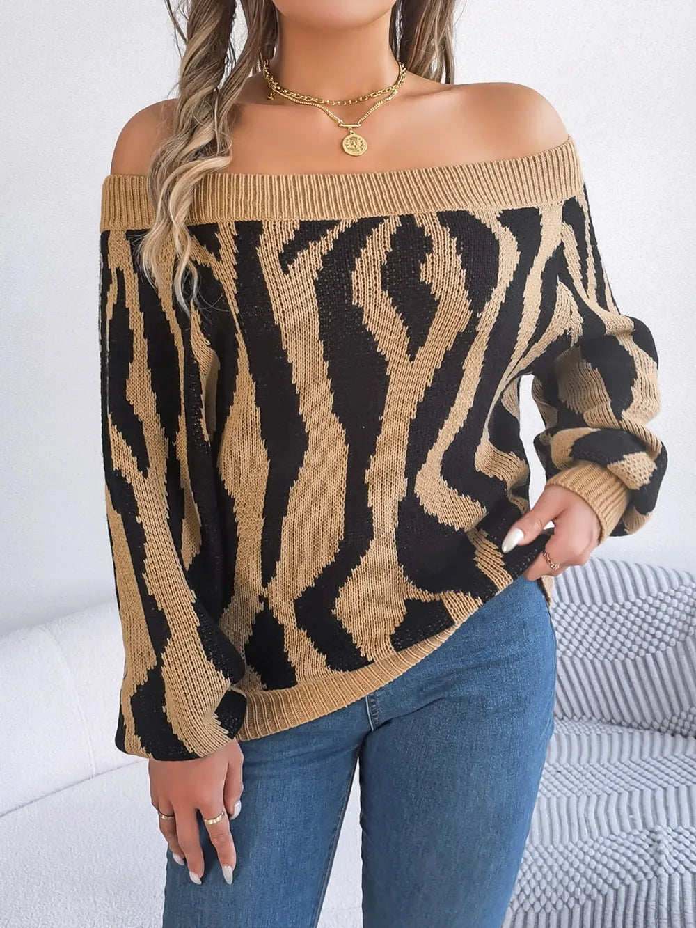 Rowan Bellamy — Off-Shoulder Animal Print Long Sleeve Sweater, alternate view 9