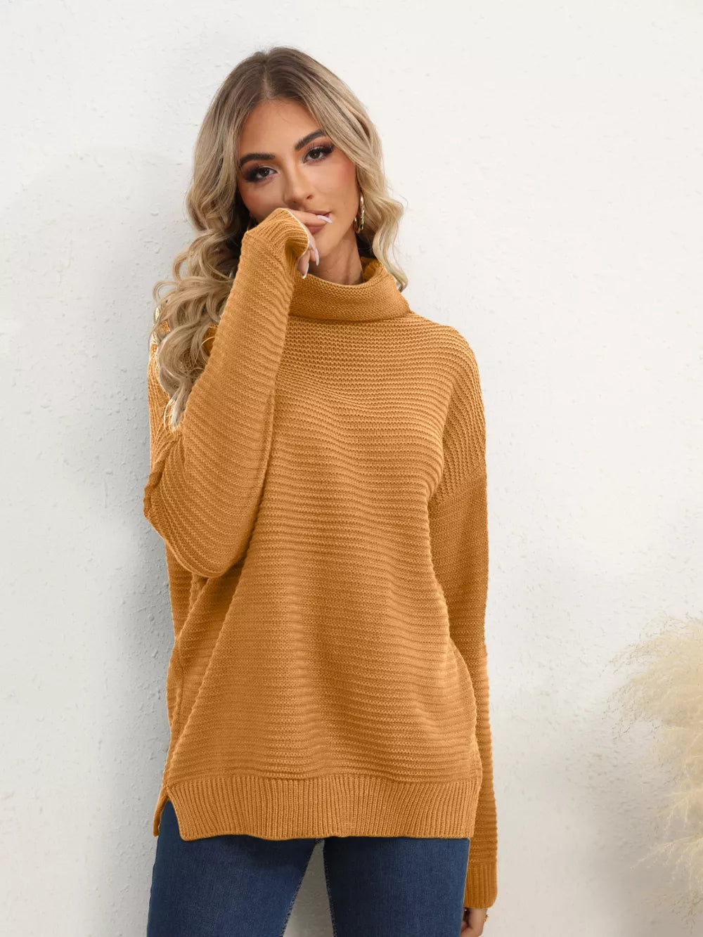 Monroe Fontaine — Slit Turtleneck Dropped Shoulder Sweater, alternate view 15