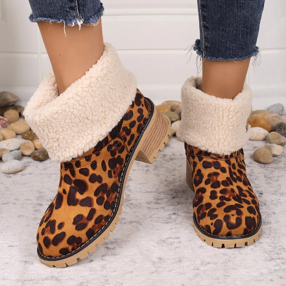 Aster Saint-Clair — Leopard Block Heel Fuzzy Boots, alternate view 3