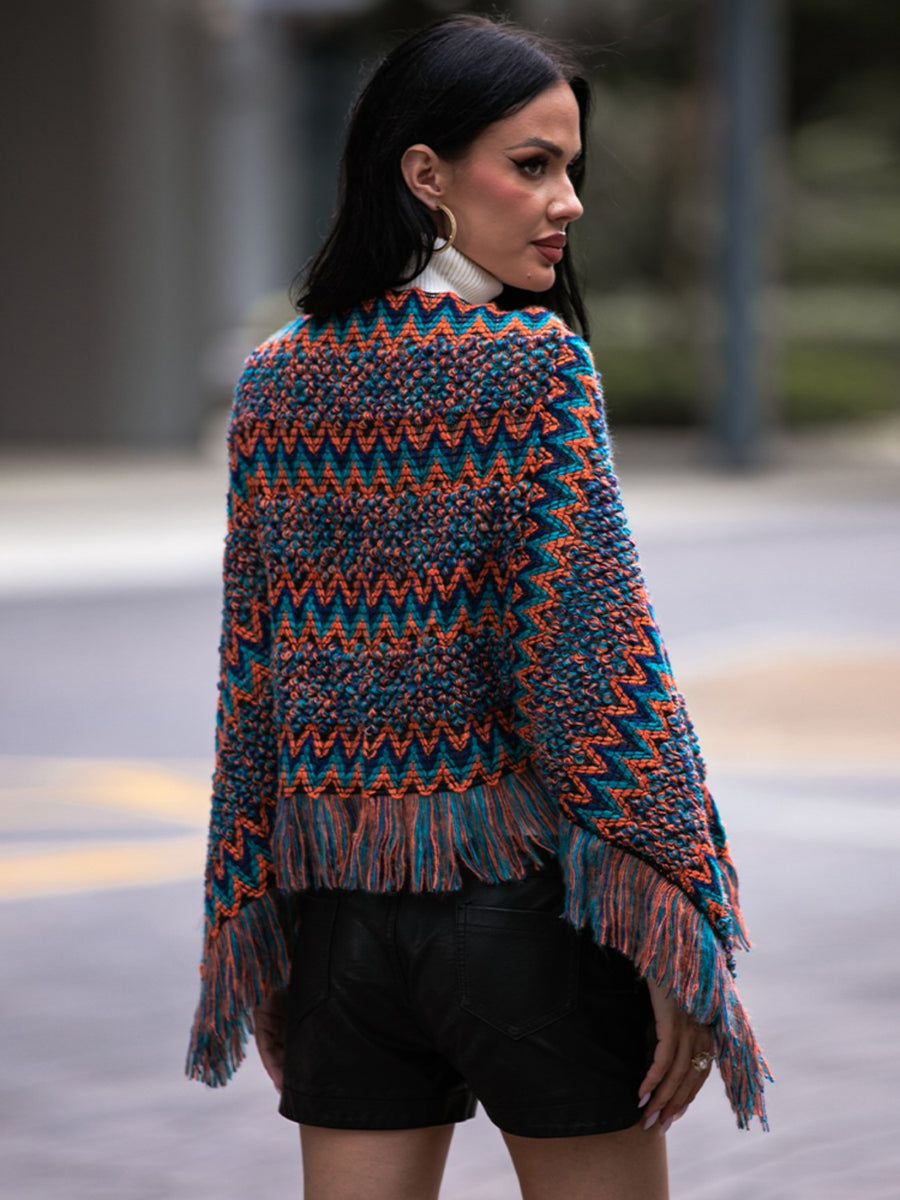 Harbor Versailles — Shiny Fringe Hem Boat Neck Poncho, alternate view 2