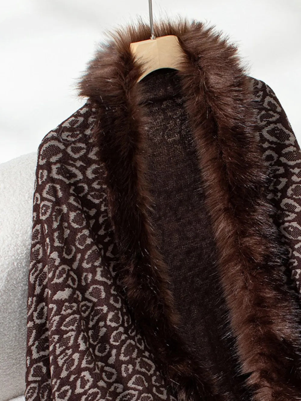 Rain Sorrento — Fringe Leopard Open Front Long Sleeve Poncho, alternate view 7