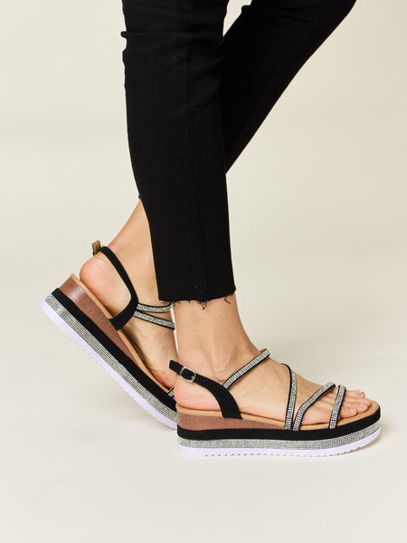Forever Link Rhinestone Strappy Wedge Sandals - Opulent Empire